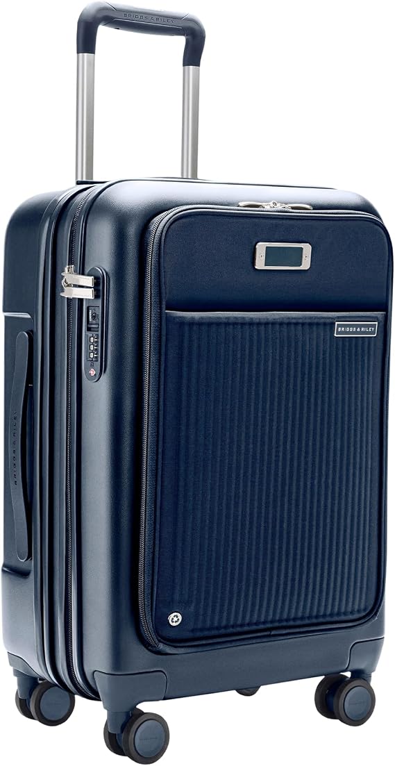 Briggs & Riley Essential 56cm Cabin Suitcase Expandable Spinner - Carry On Luggage for Travel, Suitcases with Wheels, Hardside Rolling Bag for Men & Women, Front Pocket - Sympatico Collection, Navy