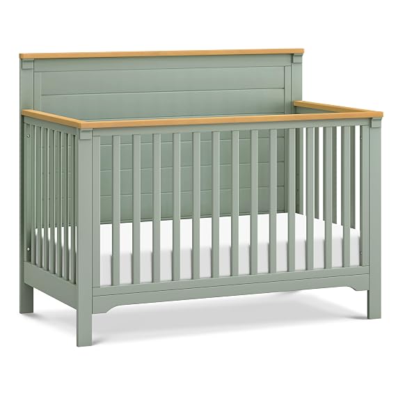 Davinci Shea 4-in-1 Convertible Baby Crib, Light Sage and Honey | GREENGUARD Gold & FSC Certified - Converts to Toddler Bed & Daybed & Full-Size Bed, 4 Adjustable Mattress Heights