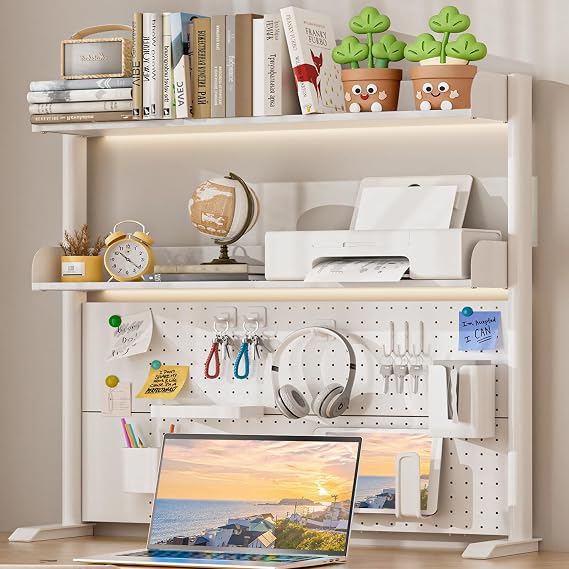 Adjustable Desktop Hutch Bookshelf with Pegboard, 38.9" Wide