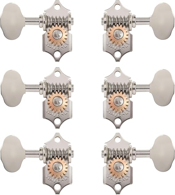 Waverly Guitar Tuners with Butterbean Knobs, Solid Pegheads, Nickel, 3L/3R