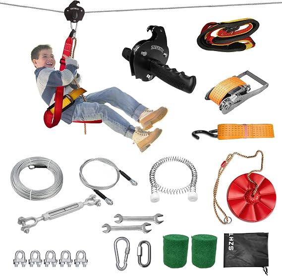 180FT Zipline Kit for Kids and Adults Backyard with Spring Brake