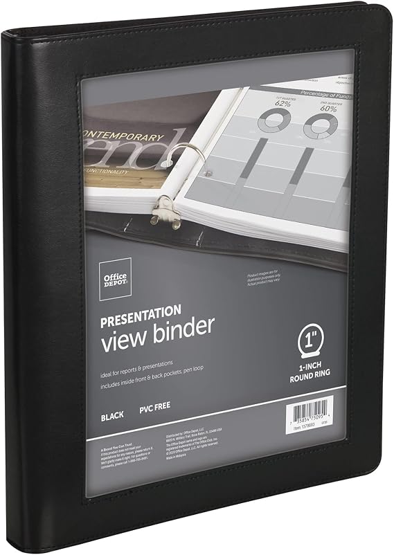 Office Depot Brand Premium Leatherette Presentation View 3-Ring Binder, 1" Round Rings, Black