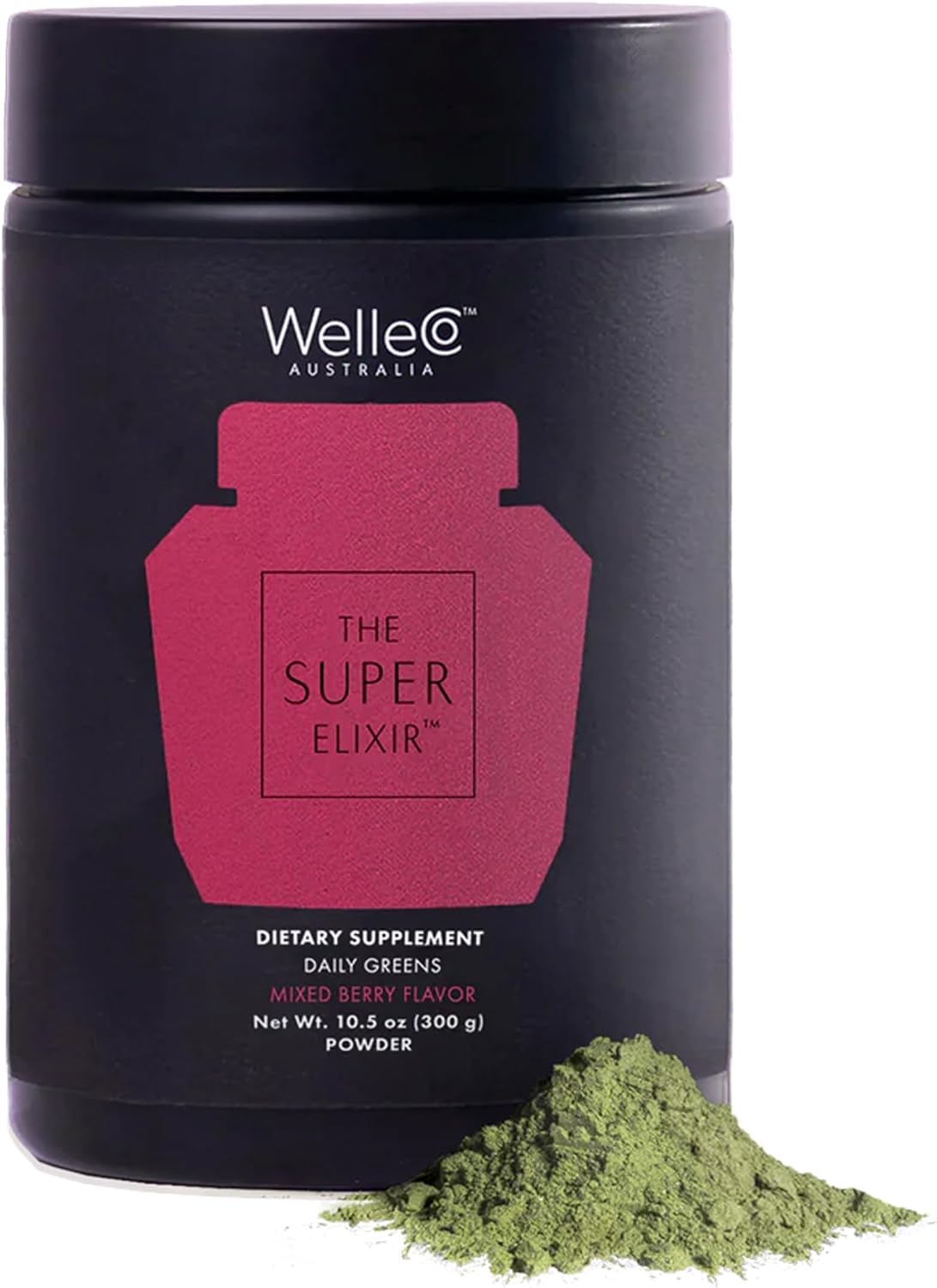 WelleCo The Super Elixir Daily Greens Powder, Probiotic Drink Mix with Whole Foods, Gluten Free, Vegan Gut Health Powder, Energy, Immunity, Healthy Skin, Hair & Nails 300g, Mixed Berry