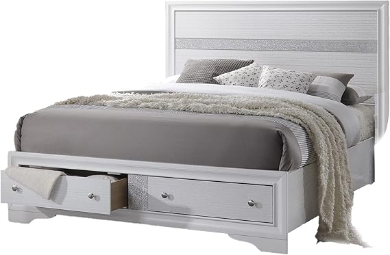 Traditional Style Queen Size Storage Bed Made with Wood in White