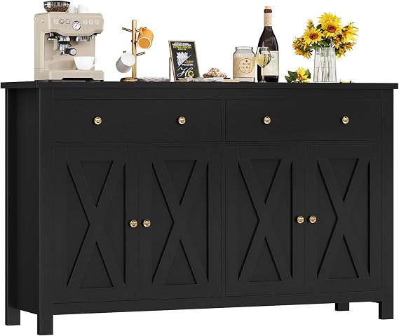 FirFurd 140cm Sideboard Black Kitchen Storage Cabinet Large Buffet Cupboard