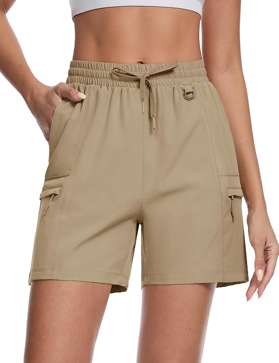 TACVASEN Women's 5" Hiking Cargo Shorts Lightweight UPF 50+ Quick Dry Athletic Shorts with Pockets Golf Outdoor Summer