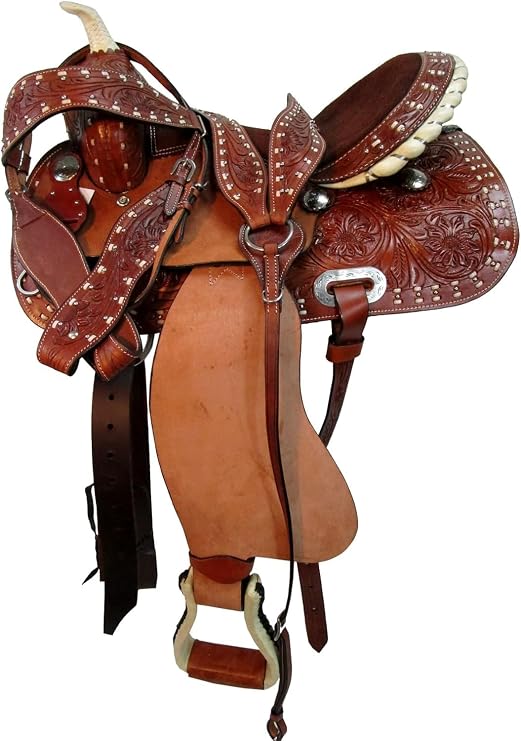 ADB CREATIONS Western Leather Horse Saddle, Hand Tooled Floral Design Seat 10"-18" Inch Seat