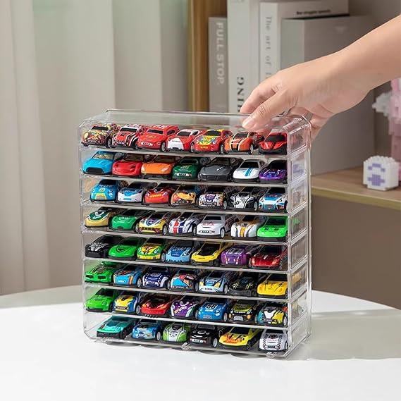 Scale Matchbox Wheels Toy Car Display Case, Acrylic Display Box for 1/64 Scale Matchboxs Toy Cars, Clear Model Car Case Holder Container Shelf