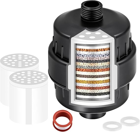 Shower Filter for Hard Water Two Replacement Cartridge High Output | Shower Water Filter Silver Remove Chlorine and Fluoride(Black)