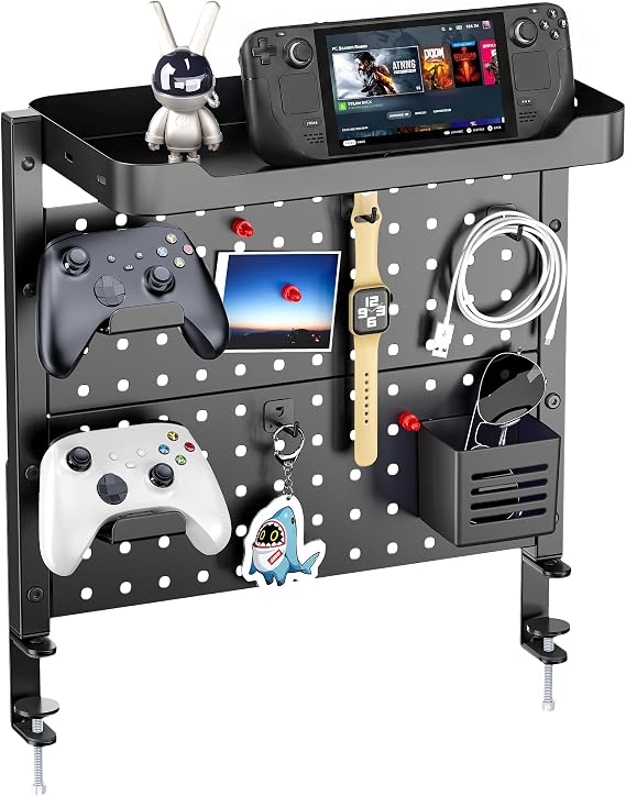 ARES WING Desk Clamp On Pegboard with 16 inches Organizer Shelf, Black
