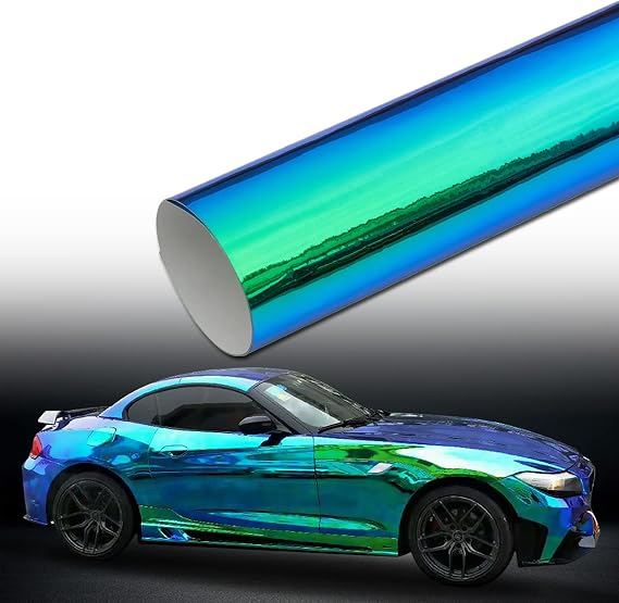 Holographic Laser Green to Blue Chrome Car Vinyl Wrap Glossy Chameleon Vehicle Vinyl Film Car Motorcycle Color Changing Film, 59.84'' x 7.87''