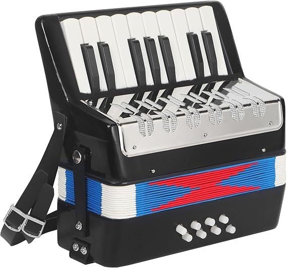 AKLOT 17 Key Piano Accordion, Lightweight & Compact Acordeon, Celluloid Accordions Brighter and Pure Tone than Plastic, Durable Metal Cover with Straps, Manual for Adult Beginners Acordeon (Black)