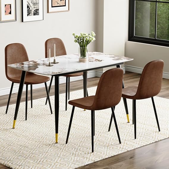 Small Dining Table Set for 4, Dining Room Table Set for 4, Sintered Stone Kitchen Table Top and Modern Chairs Set of 4 for Kitchen Dining Room, Small Space