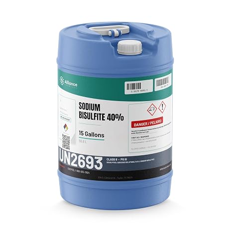 Alliance Chemical - Sodium Bisulfite 40% ACS Grade - 15 Gallon - Industrial Liquid Solution for Bulk Chemistry and Dechlorination