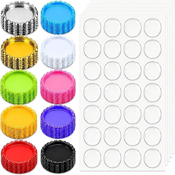 Enenes Bottle Caps for Crafts 100 Pack with 100 Epoxy Resin Stickers