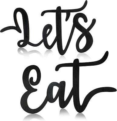 Jetec 2 Pieces Lets Eat Sign Wooden Kitchen Wall Decor Rustic Cutout Eat Signs Hanging Wall Plaque Farmhouse Sign for Kitchen Dining Living Room Home Restaurant DecorationBlack