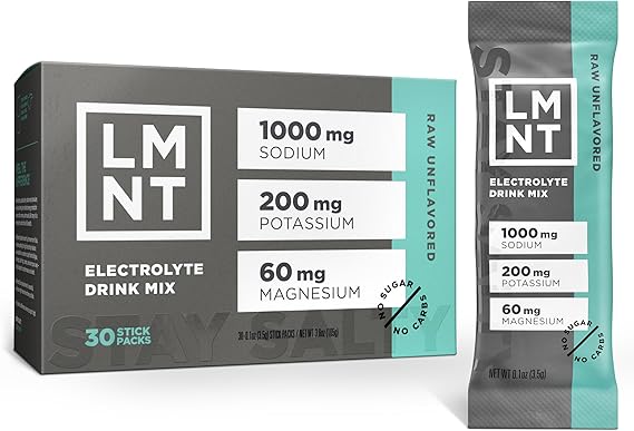 LMNT Keto Electrolyte Powder Packets | Paleo Hydration Powder | No Sugar, No Artificial Ingredients | Raw Unflavored | 30 Stick Packs