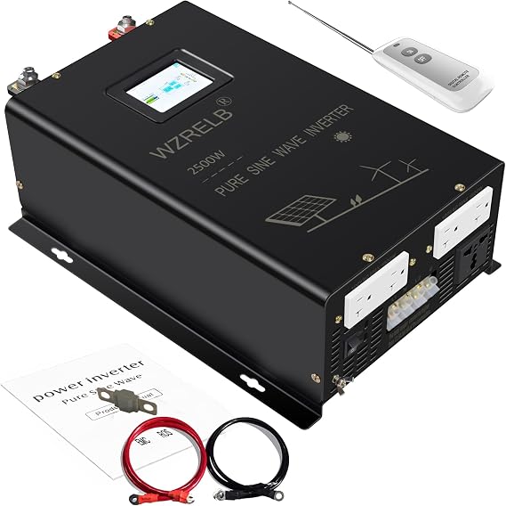 WZRELB 2500W 48V Pure Sine Wave Inverter, 48V DC to 120V/240V Split Phase Power Inverter, 5KW Surge, 5 AC Outlets, AC Hardwire Terminal, High Efficiency up to 91.6%, Wireless Remote