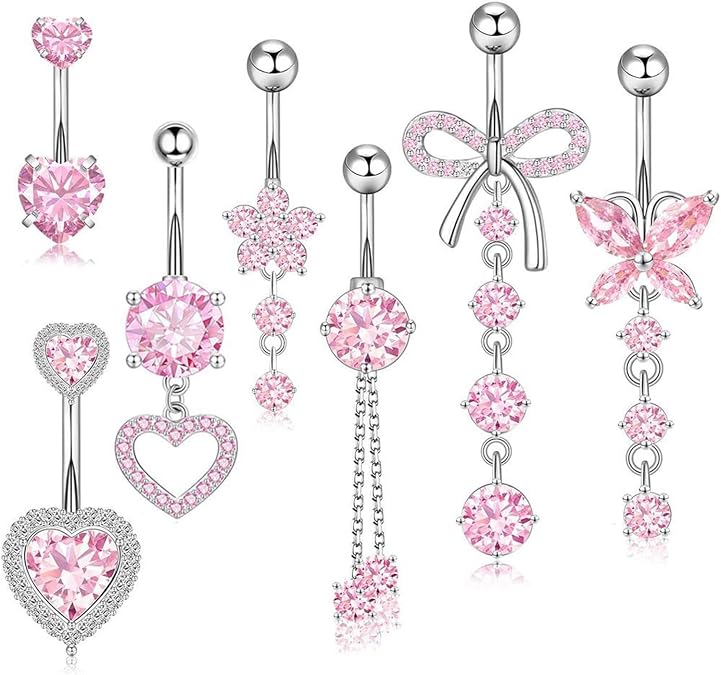 Belly Button Bars Stainless Steel 14G Dangly Navel Piercing Jewelry Set
