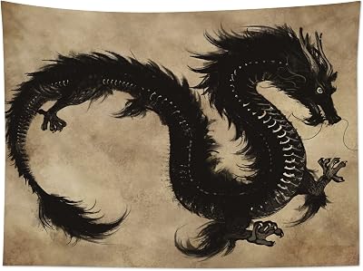 LB Dragon Tapestry Wall Hanging Bohemian Psychedelic Black Dragon Tapestries Vintage Beige Wall Tapestry for Bedroom Living Room Dorm Party Wall Decor,60Wx40H inches