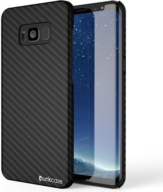 Galaxy S8 Plus Case, Punkcase CarbonShield, Heavy Duty & Ultra Thin 2 Piece Dual Layer PU Leather Cover [Shockproof][Non Slip] with PUNKSHIELD Screen Protector for Samsung S8 Plus [Jet Black]