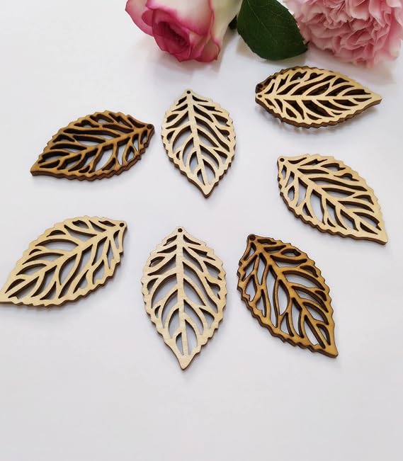30pcs Wood Leaf Cut Out Earring Blanks, DIY Unfinished Laser Cut Natural Wood Earrings Blank for Jewelry Makers Supplies and Crafting (2'')