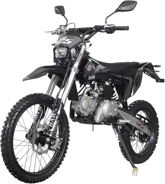 X-PRO Hawk 125cc Dirt Bike Zongshen Brand Engine with All Lights and 4-Speed Manual Transmission! Electric/Kick Start, Big 19"/16" Tires! (Black, Factory Package)