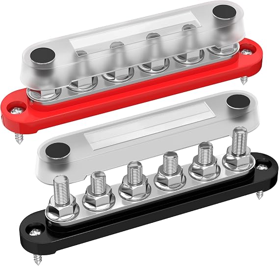 RVBOATPAT 12V 250A Marine Bus Bar 48V DC 300V AC Power Distribution Block 6 x 5/16"(M8) Stud Battery Bus Bar for Car Boat Solar