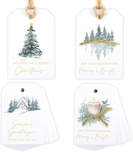 Beautiful Christmas Gift Tags - 48 Quality Paper Labels with Rope