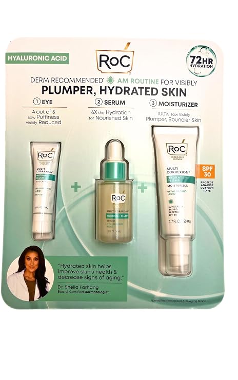 RoC Hyaluronic Acid Multi Correxion 3 Step Bundle: Eye Cream, 0.5 FL OZ + Serum, 1.0 FL Oz + Moisturizer, 1.7 FL OZ