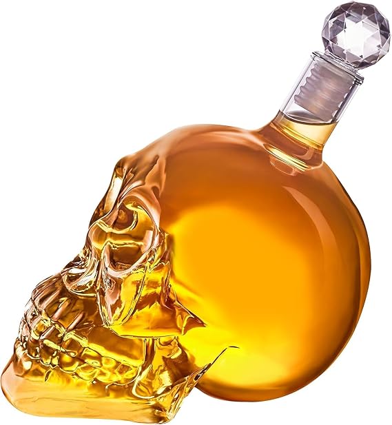 Senon Crystal Head Kuru Kafa Cam Şişe El Yapımı Kuru Kafa Sürahi İçki Şişesi (1000 ml)
