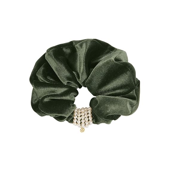 EVITA PERONI Hair Scrunchies for Women, Velvet Hair Scrunchies with Pearls, Hair Ties Ponytail Holders, Soft Hair Bands for Women Girls Mothers Day (Green)