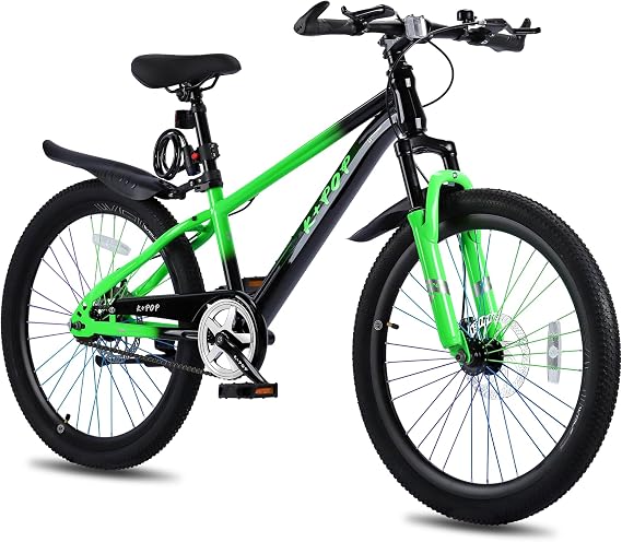 24 Inch Kids Single Speed Mountain Bike for Boys Girls Ages 8-12, Lightweight Youth Bicycle with Front Suspension Fork, Front & Rear Disc Brakes, Adjustable Seat