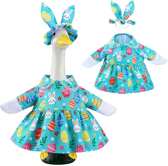 Easter Porch Geese Outfit Set, Goose Outfit Porch Goose Clothes Cute Costume Outfit for 23" Cement Lawn Decor Outdoor Garden Patio Statue Costume Set for Holiday Garden Yard Decor