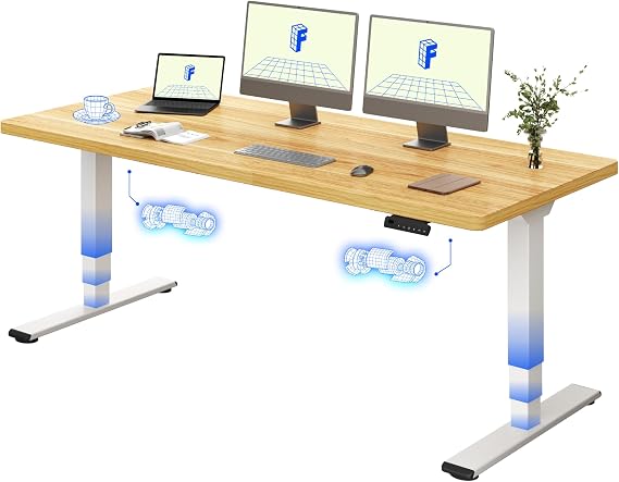 FLEXISPOT E5 Electric Standing Desk 2 Motors 3 Stage 180 * 80CM One Piece Desktop Height Adjustable Desk with Memory Smart Panel, Anti-collision System, White+Maple