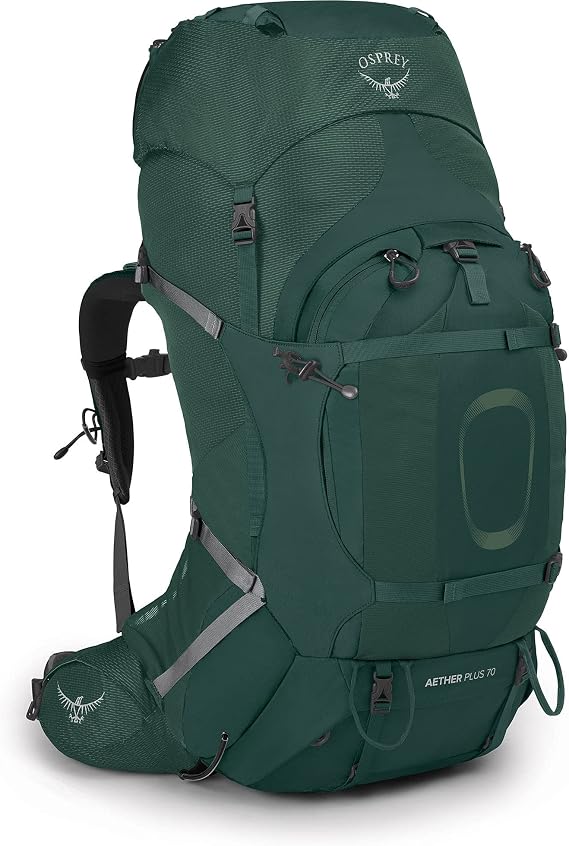Osprey Aether Plus 70L Men's Backpacking Backpack, Green S-M