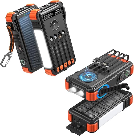 BLAVOR Solar Power Bank with Hand Crank Plus Solar Power Bank Orange