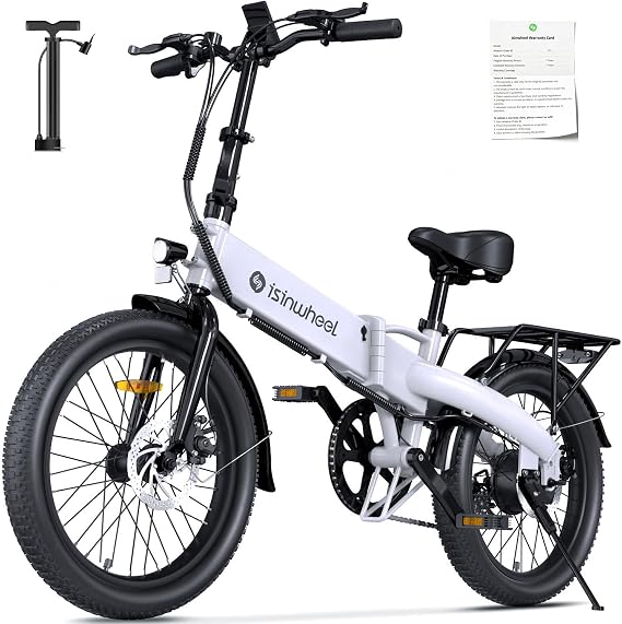 isinwheel U5 Pro E Bike for Adults Electric Bike with Front Suspension, 48V 500W Folding Ebikes for Adults, Aluminum Frame, 7 Speed Gear, 20mph Foldable Electric Bicycles, 20" Fat Tire Ebike