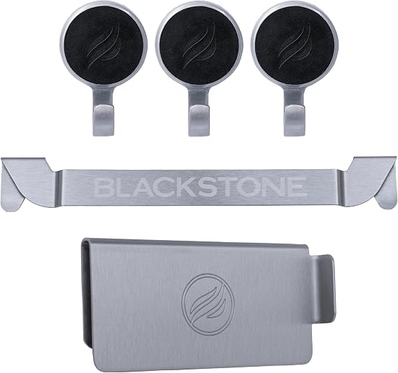 BLACKSTONE 5188 Rear Grease Gate, 3 Magnetic Hooks & Tool Holder Combo | Griddle Accessories, Stainless Steel, Barbeque Cooking Utensil Holder, Grease Guard