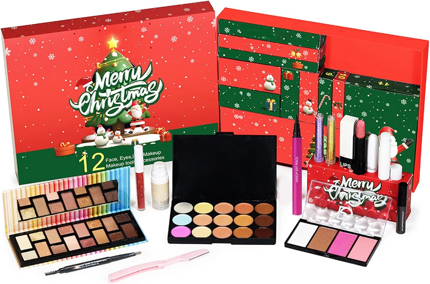 Beauty Advent Calendar - Christmas Advent Calendar, 2024 Countdown Makeup Box | 12 Days Cosmetics Set for Holiday Treats for Women, Girls, Beauty Lovers, Collectors, Moms and Sisters