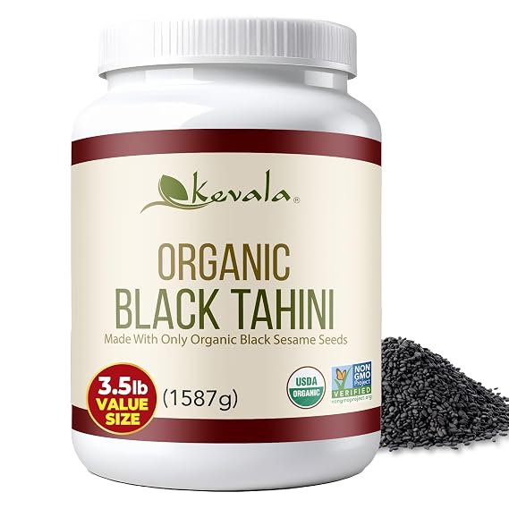 Kevala Organic Black Tahini - 3.5 lb, 56 oz, Bulk Size Black Sesame Paste