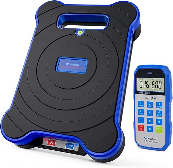 Wisscool Wireless Refrigerant Scale with Remote, 220 lb Capacity | Remote-read HVAC charging scale for weighing refrigerant during recovery, charging and cylinder service