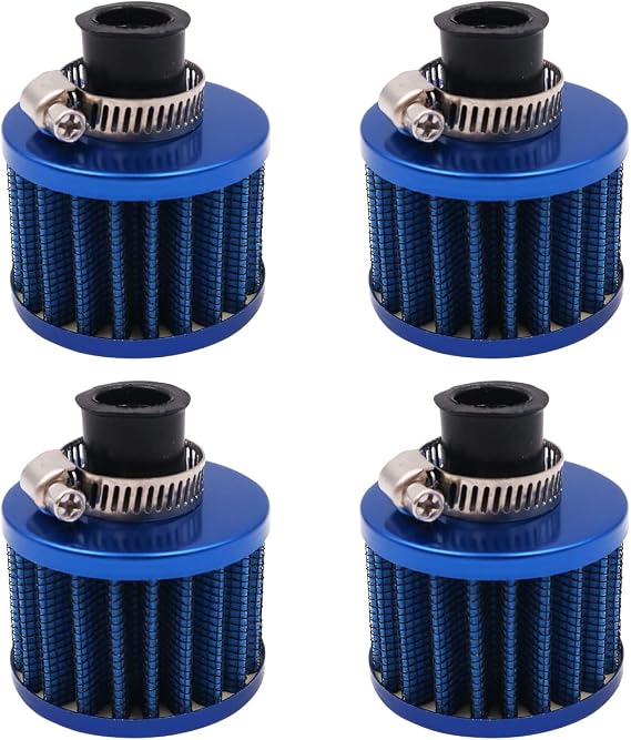 4pcs 12mm Car Intake Air Filter Universal Cold Air Intake Filter Kit Crankcase Bleed Cover - Blue