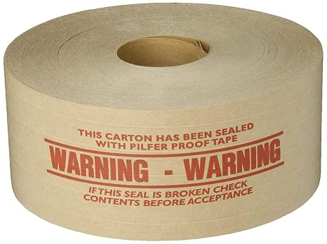 TapeCase"Warning" Printed Kraft Water Activated Tape 3" x 450' (1 Roll)