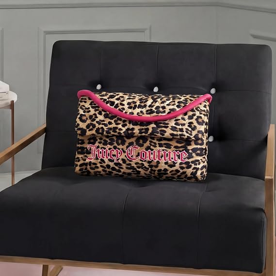 Juicy Couture Purse Shaped 10" x 16" Decorative Pillow, Hot Pink Cheetah