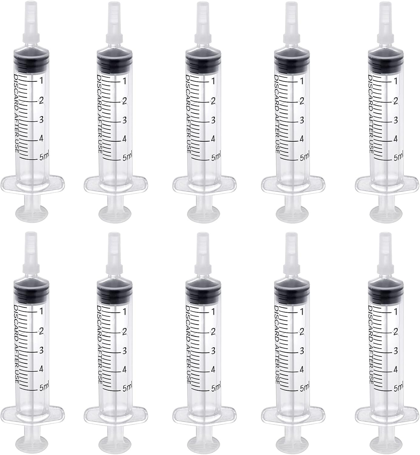 10 Pack Plastic Syringe With Cap, 5 ML Syringes Without Needle, Multiple Uses Measuring Syringe Tools, Individually Sealed with Measurement For Scientific Labs Animal Feeding Plant Watering Liquids