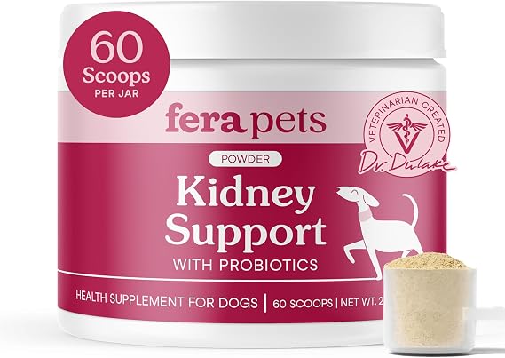 Fera Pets Dog Kidney Support with Probiotics for Dogs - Powder, 60 Scoops