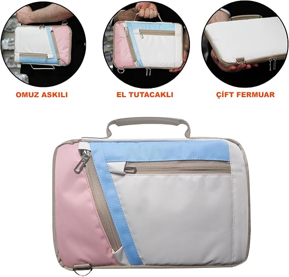 Microcase Lenovo Tab M11 TB330FU 11 inch Tabletler için Omuz Askılı El Tutacaklı Universal Sleeve Taşıma Çantası AL4346 Pembe Mavi Krem