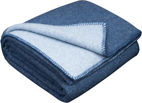 Merino Wool Blanket for Twin Bed & Couch, Reversible Warm Throw, 59 x 85 in