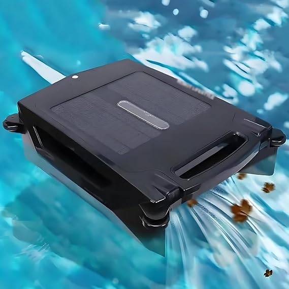 Automatic Robotic Pool Cleaner, Solar Robotic Pool Skimmer with Brushless Motor, Waste Collection, Light Indication, Auto Obstacle Avoidance for Swimming Pool